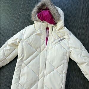 Spyder White Puffer Jacket with Pink Hood